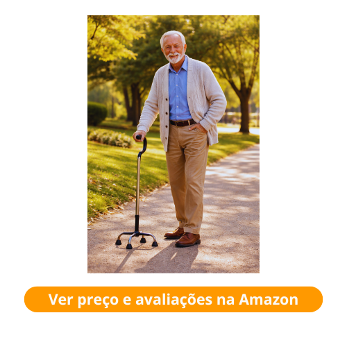 bengala de quatro pontas oferecendo mais estabilidade para idosos