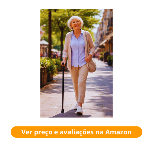 bengala de uma ponta oferecendo segurança a uma idosa